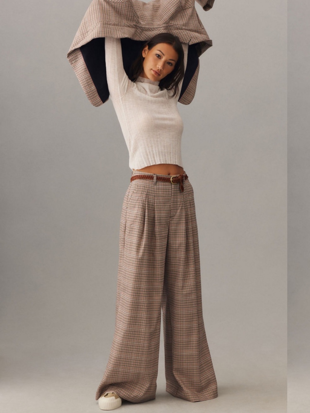 Maeve by Anthropologie Avery Pleated Wide-Leg Trousers Pink & Black Medium